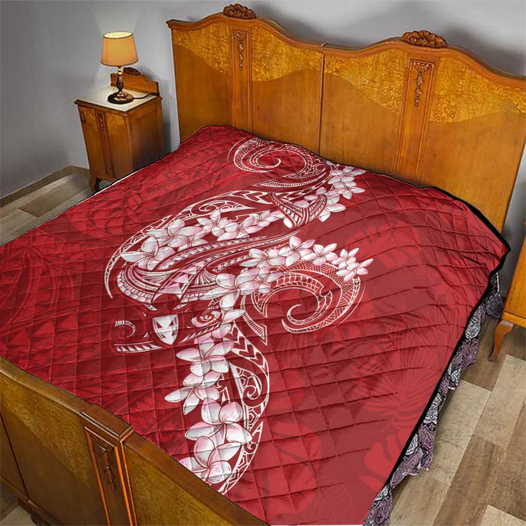 Red Polynesia Hammerhead Shark Tattoo With Plumeria Lei Quilt LT14 - Polynesian Pride