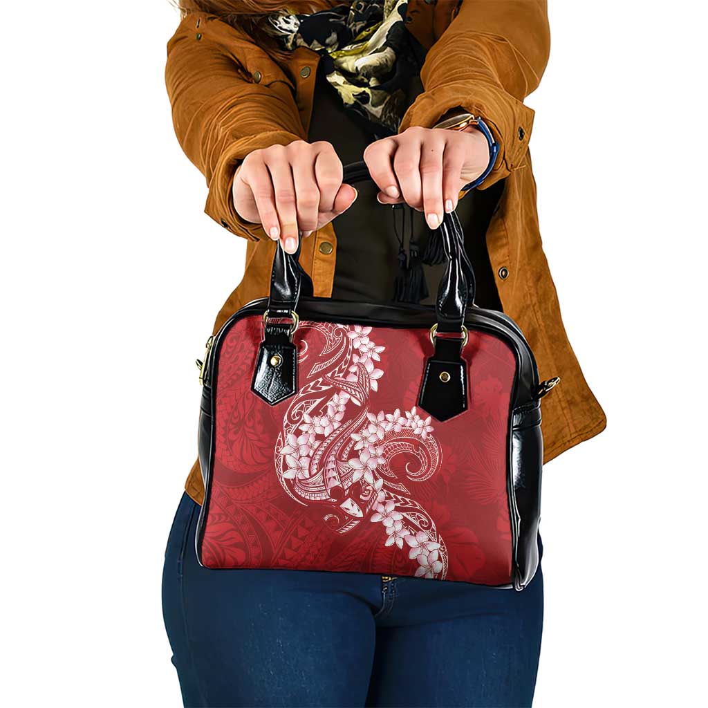 Red Polynesia Hammerhead Shark Tattoo With Plumeria Lei Shoulder Handbag