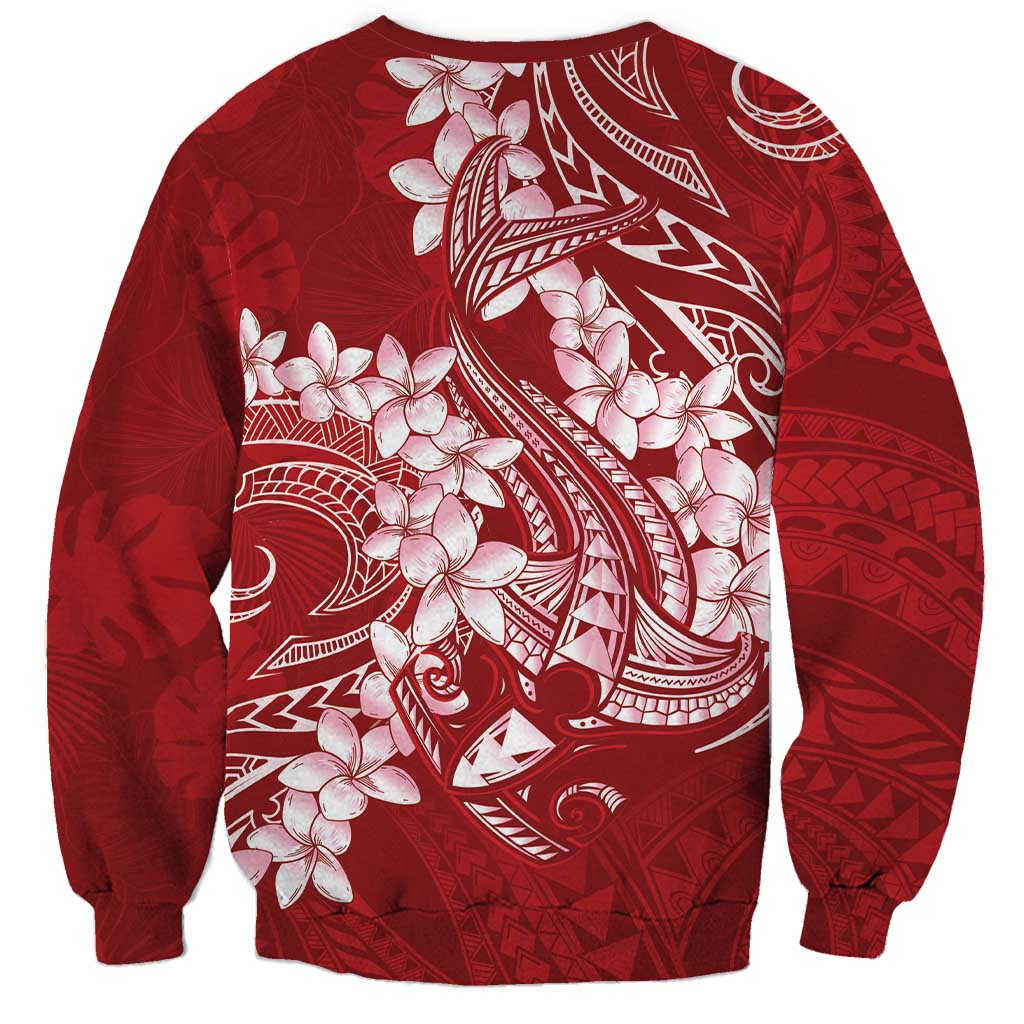 Red Polynesia Hammerhead Shark Tattoo With Plumeria Lei Sweatshirt