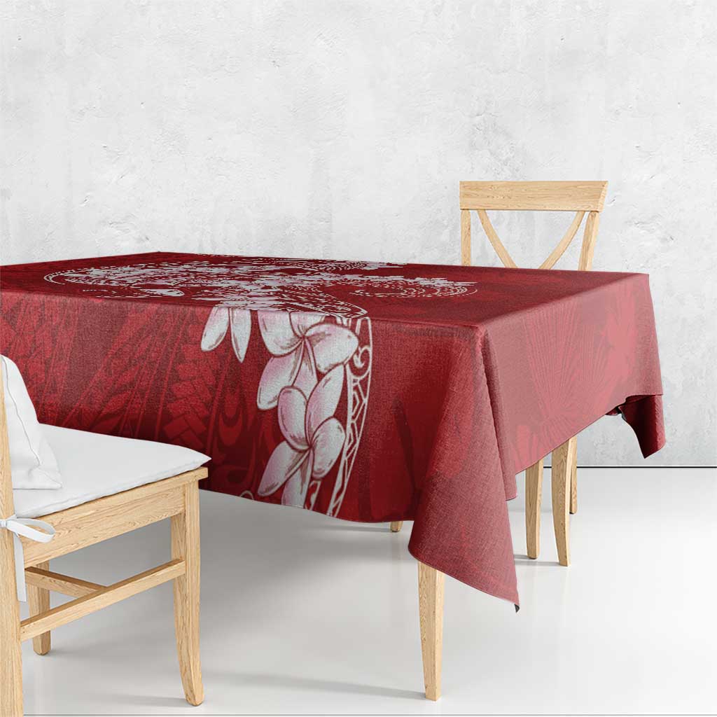 Red Polynesia Hammerhead Shark Tattoo With Plumeria Lei Tablecloth