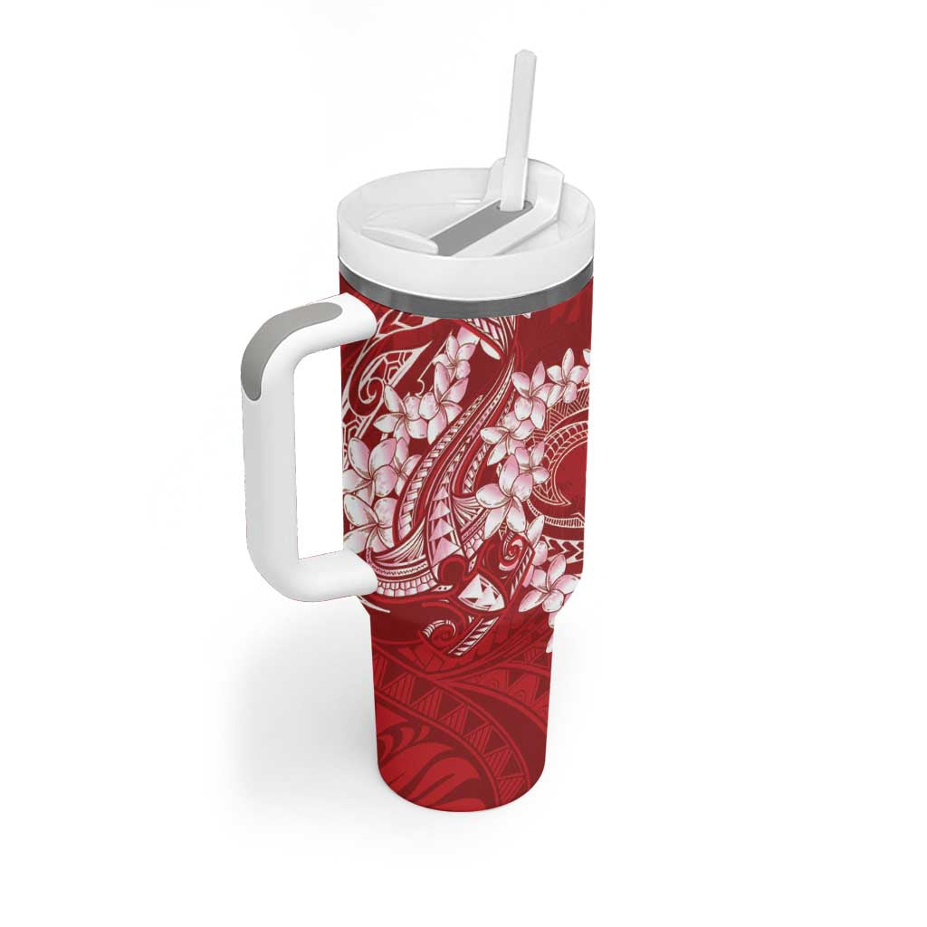 Red Polynesia Hammerhead Shark Tattoo With Plumeria Lei Tumbler With Handle LT14 - Polynesian Pride