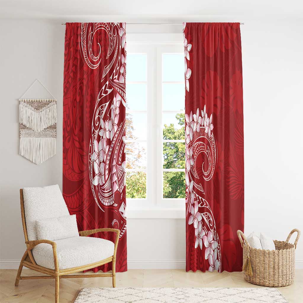 Red Polynesia Hammerhead Shark Tattoo With Plumeria Lei Window Curtain