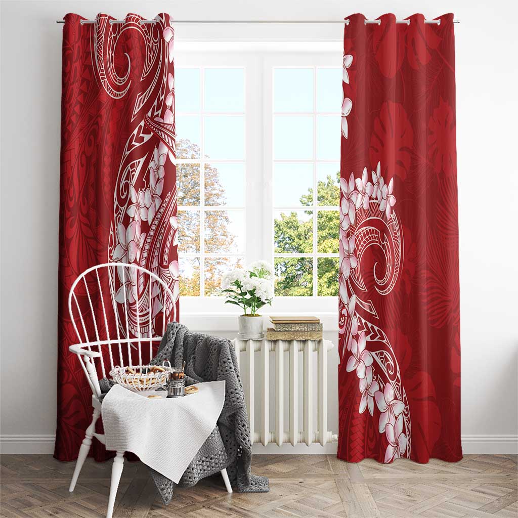 Red Polynesia Hammerhead Shark Tattoo With Plumeria Lei Window Curtain