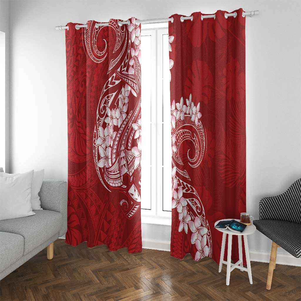 Red Polynesia Hammerhead Shark Tattoo With Plumeria Lei Window Curtain