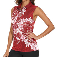 Red Polynesia Hammerhead Shark Tattoo With Plumeria Lei Women Sleeveless Polo Shirt