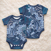 Navy Blue Polynesia Hammerhead Shark Tattoo With Plumeria Lei Baby Onesie LT14 - Polynesian Pride
