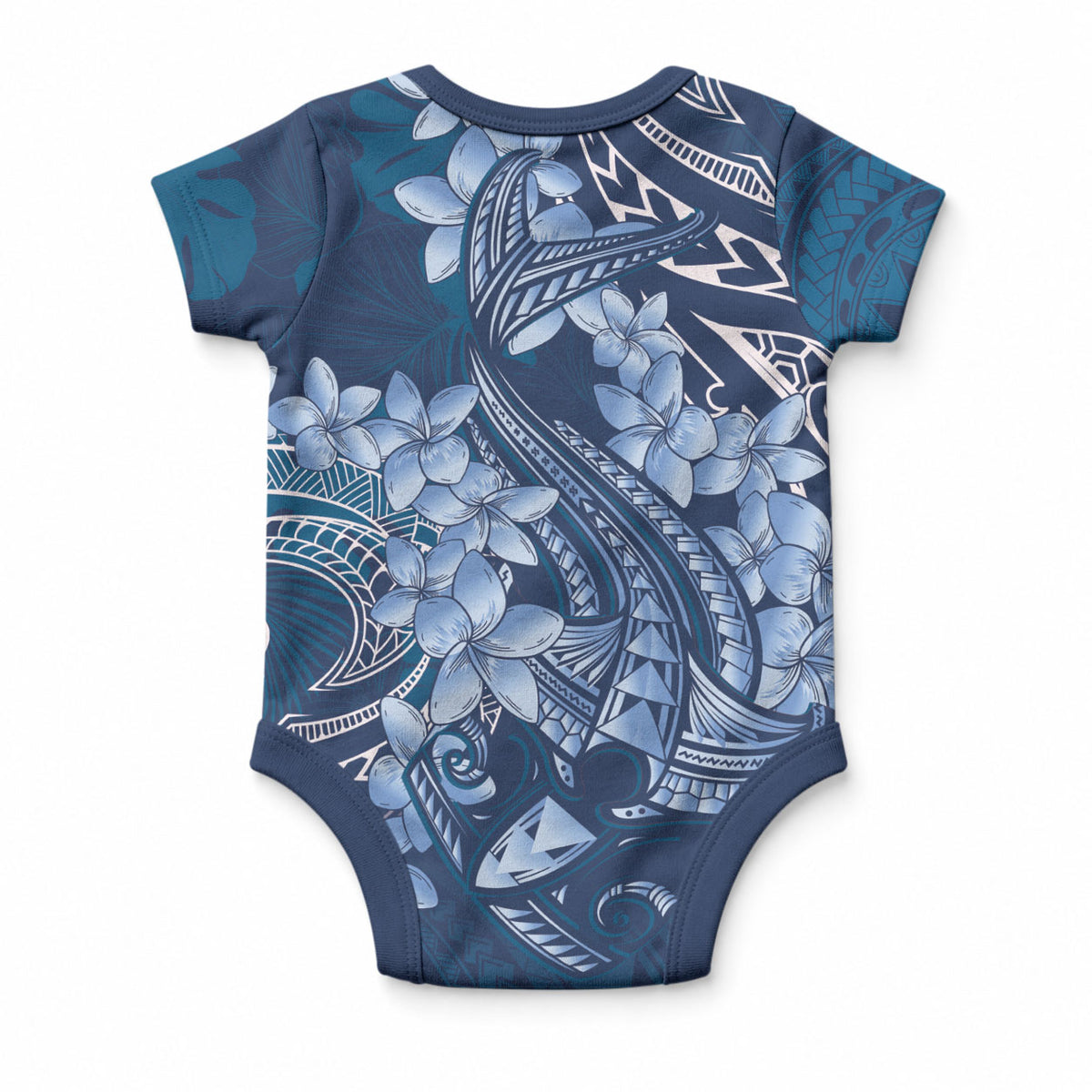 Navy Blue Polynesia Hammerhead Shark Tattoo With Plumeria Lei Baby Onesie LT14 - Polynesian Pride