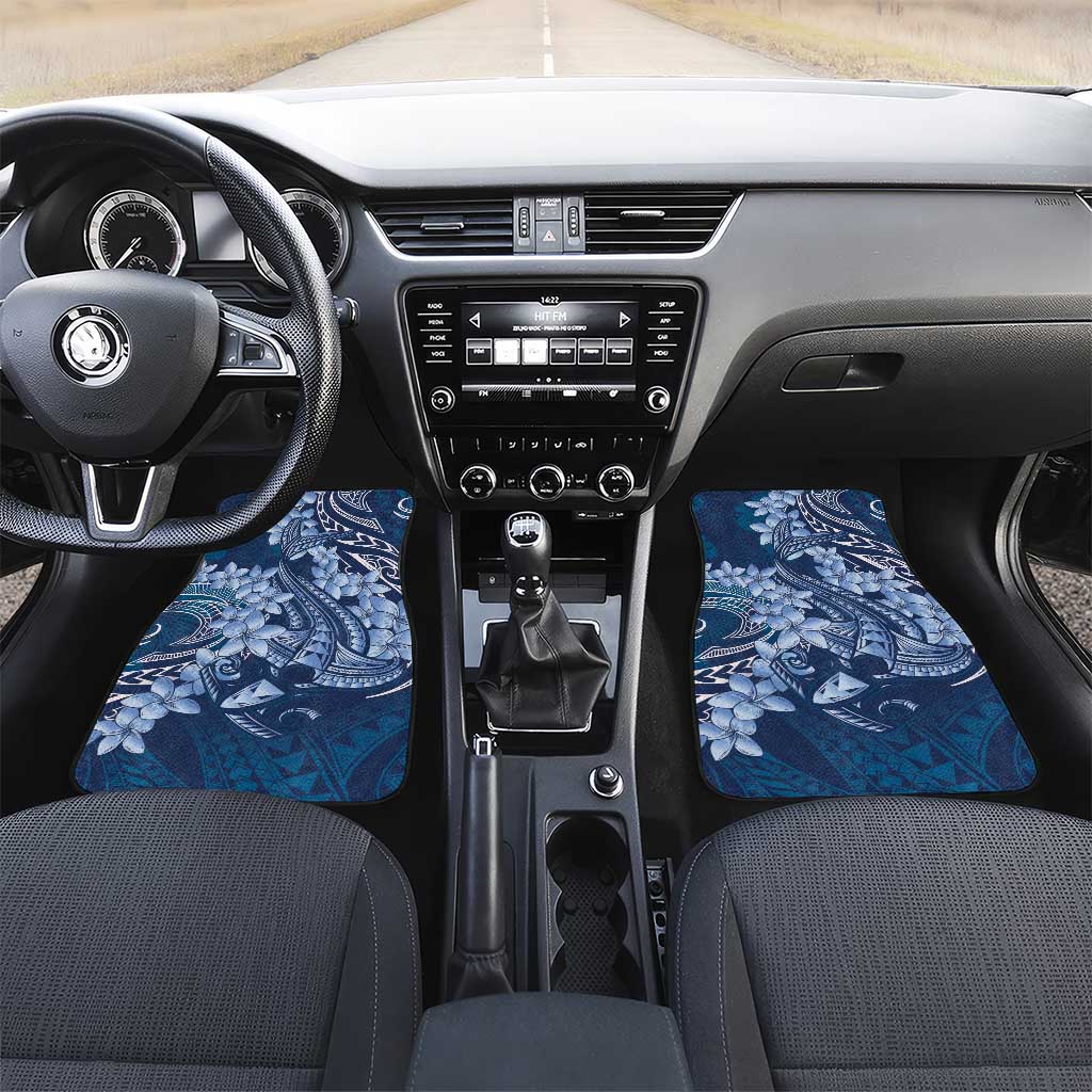 Navy Blue Polynesia Hammerhead Shark Tattoo With Plumeria Lei Car Mats