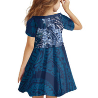Navy Blue Polynesia Hammerhead Shark Tattoo With Plumeria Lei Family Matching Long Sleeve Bodycon Dress and Hawaiian Shirt LT14 - Polynesian Pride