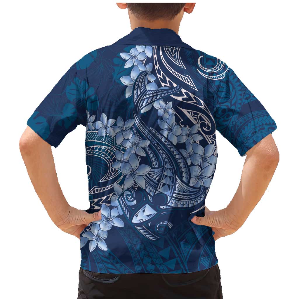 Navy Blue Polynesia Hammerhead Shark Tattoo With Plumeria Lei Family Matching Mermaid Dress and Hawaiian Shirt LT14 - Polynesian Pride
