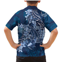 Navy Blue Polynesia Hammerhead Shark Tattoo With Plumeria Lei Family Matching Mermaid Dress and Hawaiian Shirt LT14 - Polynesian Pride