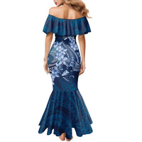 Navy Blue Polynesia Hammerhead Shark Tattoo With Plumeria Lei Family Matching Mermaid Dress and Hawaiian Shirt LT14 - Polynesian Pride