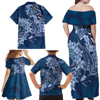 Navy Blue Polynesia Hammerhead Shark Tattoo With Plumeria Lei Family Matching Off Shoulder Maxi Dress and Hawaiian Shirt LT14 - Polynesian Pride