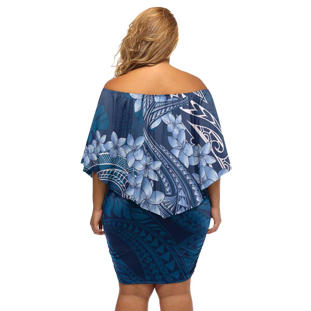 Navy Blue Polynesia Hammerhead Shark Tattoo With Plumeria Lei Family Matching Off Shoulder Short Dress and Hawaiian Shirt LT14 - Polynesian Pride