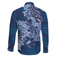 Navy Blue Polynesia Hammerhead Shark Tattoo With Plumeria Lei Family Matching Short Sleeve Bodycon Dress and Hawaiian Shirt LT14 - Polynesian Pride