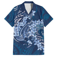 Navy Blue Polynesia Hammerhead Shark Tattoo With Plumeria Lei Family Matching Tank Maxi Dress and Hawaiian Shirt LT14 Dad's Shirt - Short Sleeve Navy Blue - Polynesian Pride