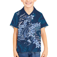 Navy Blue Polynesia Hammerhead Shark Tattoo With Plumeria Lei Family Matching Tank Maxi Dress and Hawaiian Shirt LT14 Son's Shirt Navy Blue - Polynesian Pride