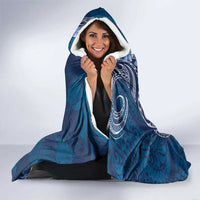 Navy Blue Polynesia Hammerhead Shark Tattoo With Plumeria Lei Hooded Blanket
