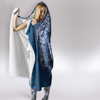 Navy Blue Polynesia Hammerhead Shark Tattoo With Plumeria Lei Hooded Blanket