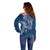 Navy Blue Polynesia Hammerhead Shark Tattoo With Plumeria Lei Off Shoulder Sweater