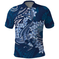 Navy Blue Polynesia Hammerhead Shark Tattoo With Plumeria Lei Polo Shirt