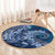 Navy Blue Polynesia Hammerhead Shark Tattoo With Plumeria Lei Round Carpet