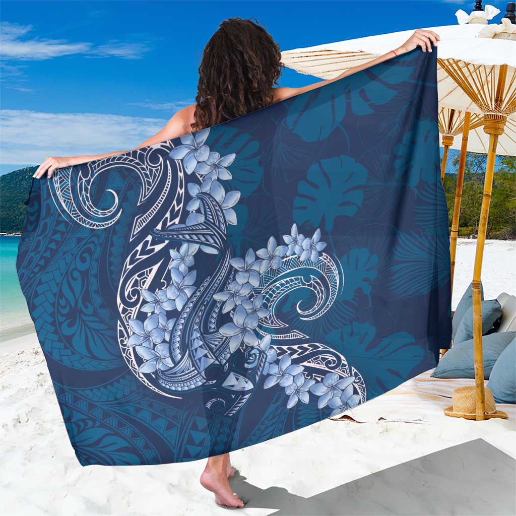 Navy Blue Polynesia Hammerhead Shark Tattoo With Plumeria Lei Sarong