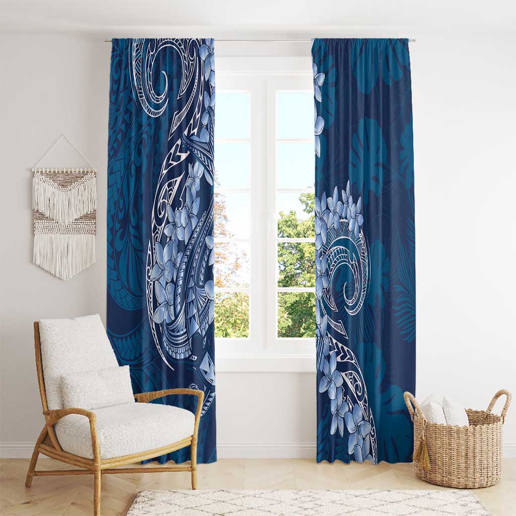 Navy Blue Polynesia Hammerhead Shark Tattoo With Plumeria Lei Window Curtain