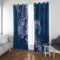 Navy Blue Polynesia Hammerhead Shark Tattoo With Plumeria Lei Window Curtain