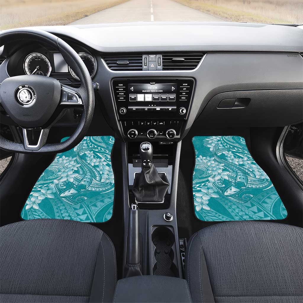 Teal Polynesia Hammerhead Shark Tattoo With Plumeria Lei Car Mats
