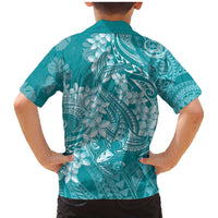 Teal Polynesia Hammerhead Shark Tattoo With Plumeria Lei Family Matching Mermaid Dress and Hawaiian Shirt LT14 - Polynesian Pride