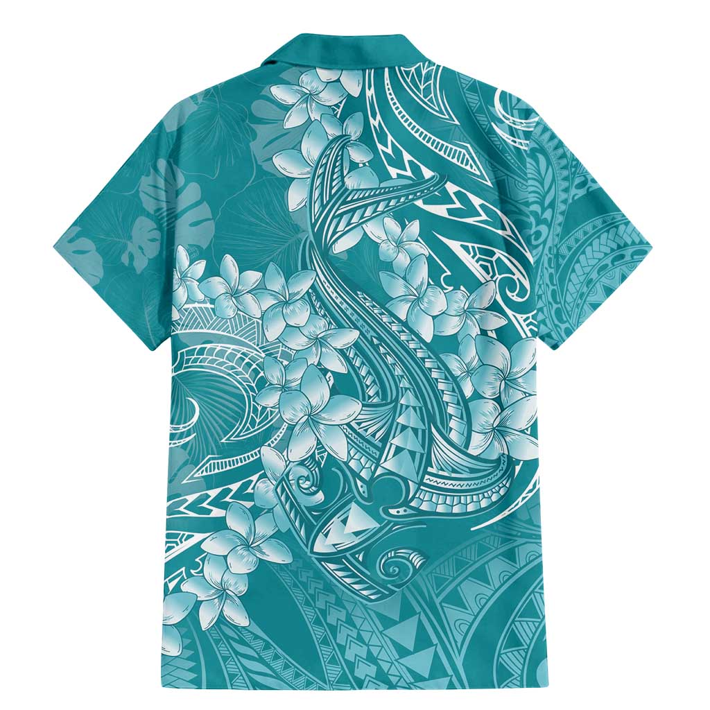 Teal Polynesia Hammerhead Shark Tattoo With Plumeria Lei Family Matching Mermaid Dress and Hawaiian Shirt LT14 - Polynesian Pride