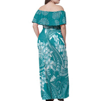 Teal Polynesia Hammerhead Shark Tattoo With Plumeria Lei Family Matching Off Shoulder Maxi Dress and Hawaiian Shirt LT14 - Polynesian Pride