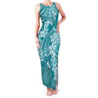 Teal Polynesia Hammerhead Shark Tattoo With Plumeria Lei Family Matching Tank Maxi Dress and Hawaiian Shirt LT14 Mom's Dress Teal - Polynesian Pride