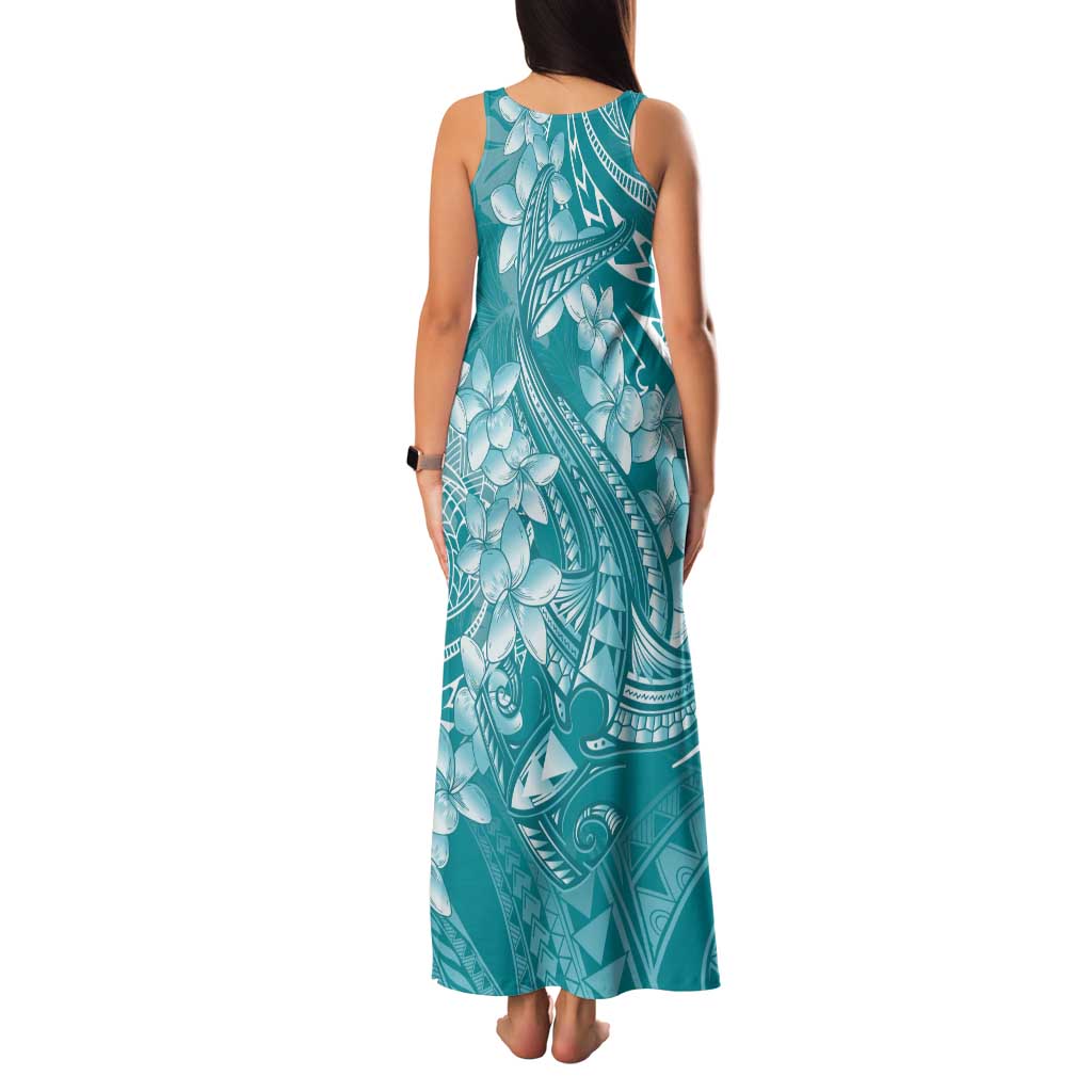 Teal Polynesia Hammerhead Shark Tattoo With Plumeria Lei Family Matching Tank Maxi Dress and Hawaiian Shirt LT14 - Polynesian Pride