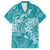 Teal Polynesia Hammerhead Shark Tattoo With Plumeria Lei Hawaiian Shirt