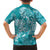 Teal Polynesia Hammerhead Shark Tattoo With Plumeria Lei Hawaiian Shirt