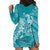 Teal Polynesia Hammerhead Shark Tattoo With Plumeria Lei Hoodie Dress
