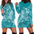 Teal Polynesia Hammerhead Shark Tattoo With Plumeria Lei Hoodie Dress