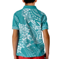 Teal Polynesia Hammerhead Shark Tattoo With Plumeria Lei Kid Polo Shirt