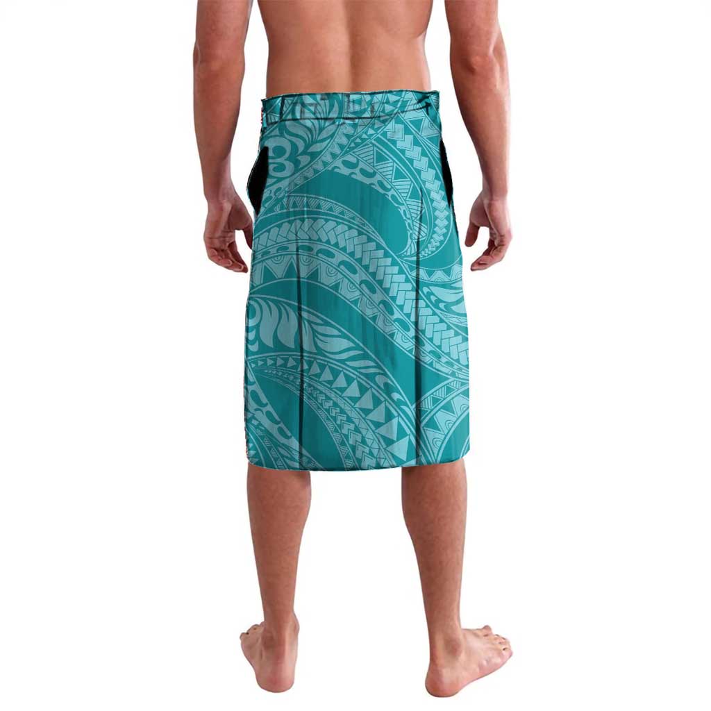 Teal Polynesia Hammerhead Shark Tattoo With Plumeria Lei Lavalava
