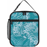 Teal Polynesia Hammerhead Shark Tattoo With Plumeria Lei Lunch Bag LT14 10.2 × 8.3 × 4.3 inch Teal - Polynesian Pride