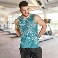Teal Polynesia Hammerhead Shark Tattoo With Plumeria Lei Men Tank Top