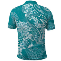 Teal Polynesia Hammerhead Shark Tattoo With Plumeria Lei Polo Shirt
