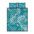 Teal Polynesia Hammerhead Shark Tattoo With Plumeria Lei Quilt Bed Set