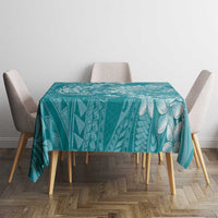 Teal Polynesia Hammerhead Shark Tattoo With Plumeria Lei Tablecloth