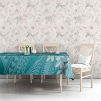 Teal Polynesia Hammerhead Shark Tattoo With Plumeria Lei Tablecloth