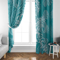 Teal Polynesia Hammerhead Shark Tattoo With Plumeria Lei Window Curtain