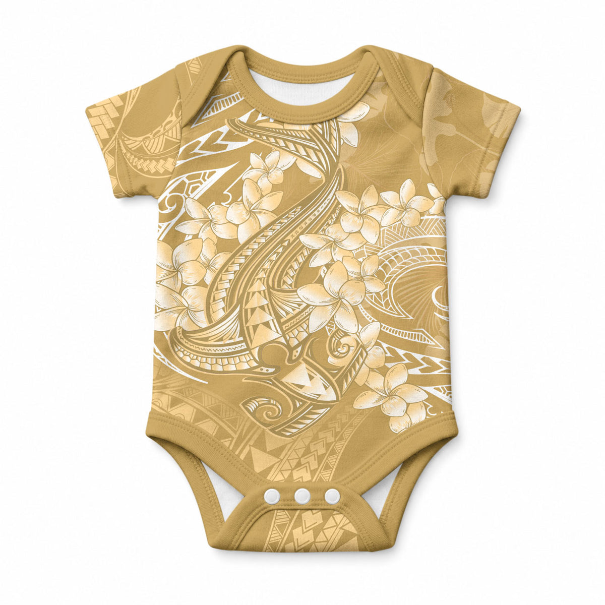 Yellow Polynesia Hammerhead Shark Tattoo With Plumeria Lei Baby Onesie LT14 Yellow - Polynesian Pride