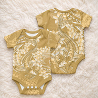 Yellow Polynesia Hammerhead Shark Tattoo With Plumeria Lei Baby Onesie LT14 - Polynesian Pride
